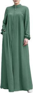Women Long Sleeve Maxi <b>Abaya</b> Stand Collar Solid Color Loose Fit Cotton Modest Dress Daily Wear Middle East Style - Product Image 3
