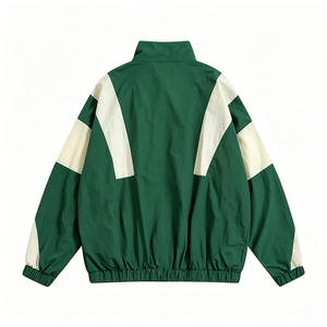 Green And Cream Color Block Track <b>Jacket</b> <b>Men's</b> Zip-Up Windbreaker Casual Outdoor Sport Style <b>Long</b> Sleeve Coat - Product Image 2