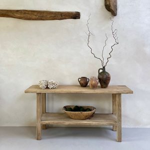 Mesa Consola Reciclada Walberswick Rústica de Olmo Macizo de Dos Niveles, Estrecha para Entrada, Soporte para Altar, Estilo Vintage para Sala de Estar - Product Image 3