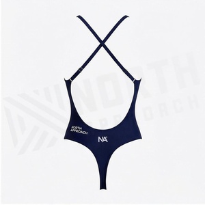 Traje de Baño de Una Pieza Azul Marino para Mujer con Franja Lateral en Contraste, Cuello Redondo, Secado Rápido, Spandex y Poliéster - Product Image 2