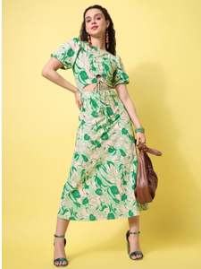 เดรสลำลองพิมพ์ลายดอกไม้แขนบานสำหรับผู้หญิง เซ็กซี่ ปี 2026 คอทรงโอ ไซส์พลัส เสื้อผ้าแฟชั่นลำลองทรงแม็กซี่แขนบานสั้น - Product Image 2