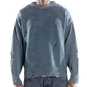 2026 Soft Knit Men Distressed <b>Pullover</b> <b>Sweater</b> 100% Cotton Breathable Winter New Design - Product Image 1