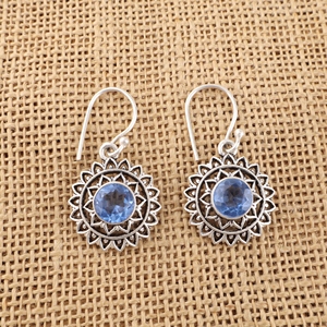 925 Sterling Silver <b>Earrings</b> Blue Tanzanite Brass Handmade with Round Shape Brass Statement Fashion Jewelry Bezel Sett For Women - Product Image 3