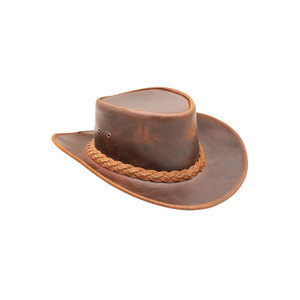 Leather Cowboy <b>Hat</b> With Braided <b>Band</b> Brown Wide Brim - Product Image 1