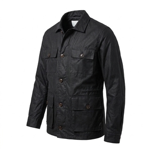 Men's Cotton/Polyester Waxed Canvas Jacket Waterproof Breathable Lightweight Big Pockets Front Logo Plaid Pattern Casual Winter - Product Image 1