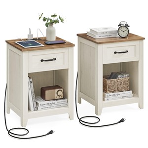 Pine <b>Wood</b> <b>Rustic</b> Distressed Nightstand Power Outlet-Wholesale Farmhouse Side Table Foldable <b>Wood</b> Handicraft Multi-piece Package - Product Image 1