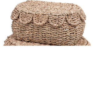 Paniers de rangement vintage en jonc de mer avec couvercles, boîtes organisatrices tressées naturelles à bords festonnés, écologiques - Product Image 4