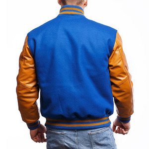 Giacca Varsity Ricamata Korn per Uomo, Blu con Maniche in Pelle PU, Casual Autunnale, Colletto Rovesciato, Vestibilità Regolare - Product Image 2