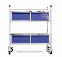 Chariot utilitaire d'hôpital en acier inoxydable avec deux étagères et roulettes pour équipement et fournitures médicales, provenant d'Inde