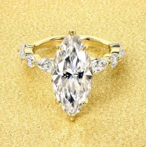 Bague en Moissanite taille Marquise en Argent Sterling 925 Plaqué Or 14K, Luxe et Élégance, pour Fiançailles, Mariage, Fête, Promesse, Cadeau - Product Image 1