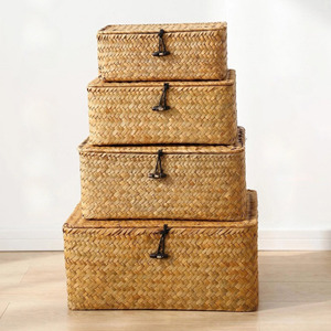 Boîtes cadeaux en jonc de mer faites à la main, dernière tendance, bon prix, boîte en raphia pour accessoires de coiffeuse de chambre. - Product Image 1