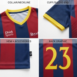 OEM Custom Men's Navy <b>Red</b> <b>Striped</b> Quick Dry V-neck Soccer Jersey Kit Sublimated Polyester Football Shorts Set with Royals FC - Product Image 4