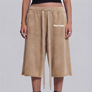 Custom Made 100% Cotton French Terry Streetwear 3/4 <b>Long</b> <b>Shorts</b> Custom Embriordery Logo <b>Long</b> drawstrings <b>Shorts</b> For <b>Men</b> - Product Image 1