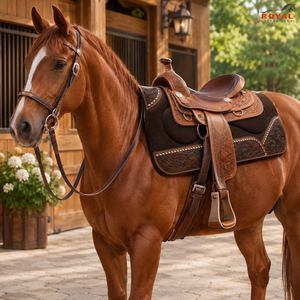 Tapis de selle Western avec rembourrage confortable et garniture florale en cuir repoussé pour l'équitation, le ranch, le cowboy et l'équipement équestre - Product Image 3