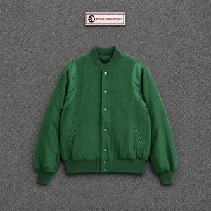 Chaqueta Varsity Verde Elegante para Hombre, Estilo Urbano Premium, Invierno, Algodón, Color Sólido, Cuello Camisero, Corte Regular, Informal, Otoño, Calidad - Product Image 5