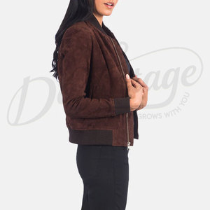 New Women's Brown Suede Panel Bomber <b>Jacket</b> High Quality Leather Suede <b>Biker</b> <b>Jacket</b> rugged soft suede leather <b>jacket</b> for women - Product Image 6