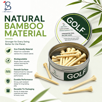 Tees de golf en bambou imprimés sur mesure 70 mm, tees de golf en bois naturel, tees colorés en vrac, boîte en métal ronde