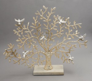 Handcrafted Brass Gold <b>Tree</b> With Birds Sculpture Artistic <b>Tabletop</b> Decor for Shelf Cabinet And Living Room Accent From India - Product Image 1