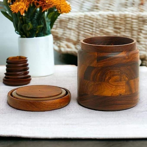 Pot de rangement rond en bois fait main avec couvercle, organisateur de garde-manger pour fruits secs, biscuits, bonbons, thé, café, support de cuisine - Product Image 1