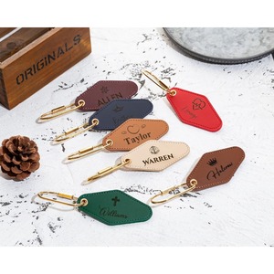 Leather Diamond Keychain Carabiner Embossed Name Personalized Luxury Handmade Gift in Multiple Colors with Brass <b>Hook</b> - Product Image 1