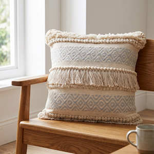 Housse de coussin bohème à rayures horizontales, coussin décoratif tissé, coussin d'appoint en coton pour un intérieur neutre - Product Image 3