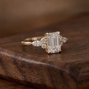 Bague tendance en or massif 14 carats avec diamant de laboratoire taille émeraude et marquise, couleur E, pureté VS1, pour fiançailles, mariage et anniversaire - Product Image 3