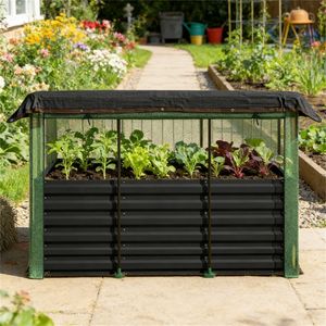 Fioriera Rialzata Grigio Scuro per Giardino con Rete - Product Image 1