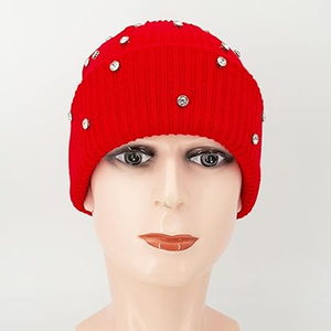 Wholesale Black Rhinestone Beanie Hat Rib Knit <b>Winter</b> <b>Cap</b> Soft Warm Unisex Custom Logo Stretch Skull <b>Cap</b> - Product Image 2