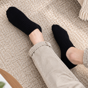 <b>Men's</b> Ribbed No-Show Socks with Silicone <b>Heel</b> Grip K05 - Product Image 4