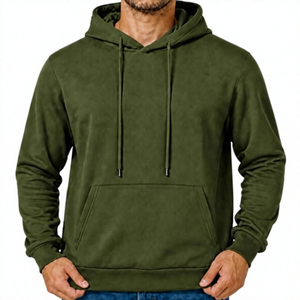 Nueva llegada: Sudadera con capucha para hombre, color verde oliva sólido, corte regular, forro polar, informal, con bolsillo frontal, a precios bajos. - Product Image 1