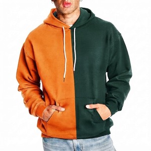 Sudadera con Capucha Personalizada para Hombre, Color Naranja y Verde, Felpa, Mezcla de Poliéster/Algodón, Capucha con Cordón, Bolsillo Canguro, Manga Larga - Product Image 4