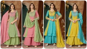 Conjunto de Salwar Kameez de Algodón Bordado para Mujer, Marca Shivam Hub, de Secado Rápido, Largo hasta el Suelo, Corte Regular, Kurta, Pantalón, Dupatta, Tradicional - Product Image 2
