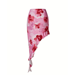 Jupe longue asymétrique pour femmes, taille haute, à volants, fluide, décontractée, mode estivale - Product Image 2