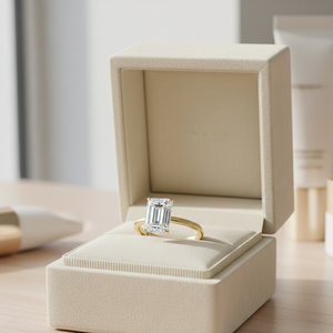 Bague de fiançailles en or jaune 9 carats plaqué or, diamant de laboratoire taille émeraude, solitaire certifié IGI, bague de mariage moderne - Product Image 5