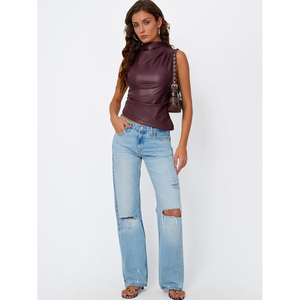 Ensemble corset personnalisé à col montant pour femme, débardeurs en cuir courts, collection automne, taille Queen - Product Image 2