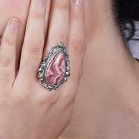 Bague en argent rhodochrosite, argent sterling 925, argent sterling 925 massif