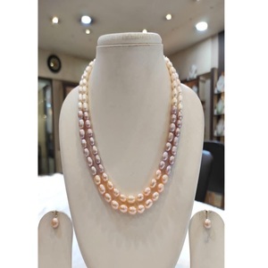 Attractive Premium Quality Freshwater Imitation Pearl AA Grade Pearls Gold Plated 2 Row Necklace Earring <b>Set</b> Trendy Women Girls - Product Image 1