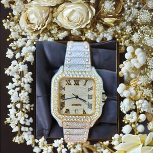 Iced Roman Numerals Limited Edition Modern Two Tone Gold Square Automatic Men <b>Mechanical</b> Luxury Hip Hop Bling Moissanite <b>Watch</b> - Product Image 1