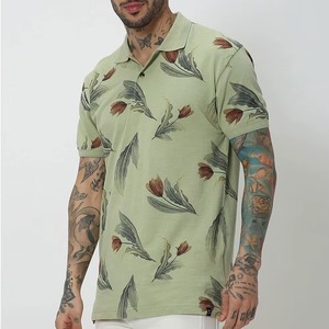 Chemise décontractée d'été pour homme en coton, motif tulipes vert clair imprimé sur le devant, anti-plis, manches courtes, idéale pour le golf - Product Image 6