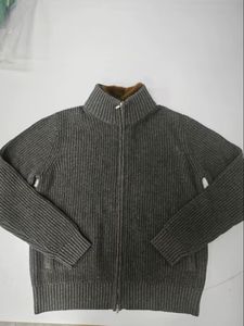 Pull cardigan zippé pour homme avec col en fausse fourrure amovible, double fermeture éclair, tricot épais et confortable, personnalisable, automne/hiver - Product Image 2