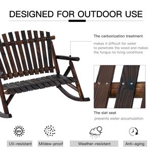 Sedia a dondolo classica in legno carbonizzato con schienale alto, resistente, per giardino, per serenità e relax, arredo da esterno - Product Image 5