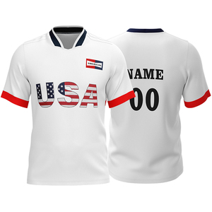 Camiseta de Fútbol de EE. UU. para Hombre, Cuello en V, Manga Corta, Azul Marino y Rojo, Sublimada, Absorbe la Humedad, Ropa Deportiva de la Mejor Calidad con OEM ODM - Product Image 2