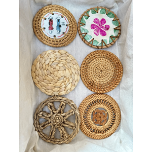 Rattan Trays with mother of pearl inlay natural rattan and shell material for home decor serving tray Vietnam - Product Image 4