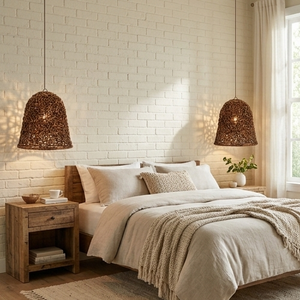 Lámpara Colgante Orgánica de Fibra de Plátano Estilo Boho, Lámpara Colgante de Cesta Tejida Natural, Lámpara de Techo Rústica de Paja para Hotel o Restaurante - Product Image 5