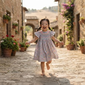 Robe d'été pour bébé fille, style américain, broderie géométrique, manches courtes, longueur genou, prix usine Vietnam, broderie smockée à la main, mignonne et abordable - Product Image 3
