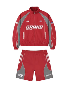 Survêtement unisexe bleu et jaune uni 2-en-1 léger en polyester/nylon, manches longues, demi-zip, short sportif avec poches latérales, séchage rapide - Product Image 5
