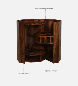 Solid Sheesham Wood Bar <b>Cabinet</b> <b>Rustic</b> Finish with Wine Storage Glass Holder Shelves for Living Room Home Furniture - Product Image 3