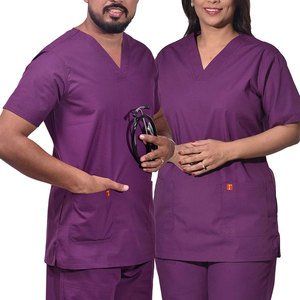 Purple Unisex <b>Scrub</b> <b>Tops</b> Short Sleeve V-Neck Medical Uniforms With Pockets Hospital Use - Product Image 1