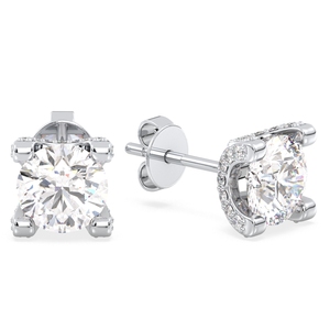REYES Pendientes personalizados de oro blanco de 14 quilates con corte redondo y moissanita de 2,96 quilates con cierre de rosca para mujer, regalo perfecto, joyería fina - Product Image 1
