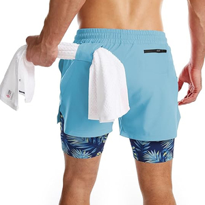 High Quality Men 2 In 1 Running Shorts Compression Liner Fitness Gym Shorts <b>Phone</b> Pocket Wholesale <b>Bulk</b> - Product Image 2